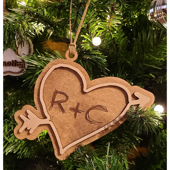 Wooden Carved Christmas Ornaments with Initials
