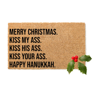 Merry Christmas Kiss His Ass Christmas Doormat