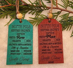 North Pole Express Delivery Service Personalized Wooden Christmas Ornament Tag